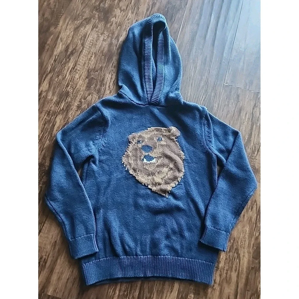 Old Navy Hoodie Sweater Dark Blue With Brown Bear- Boys Size Large 10